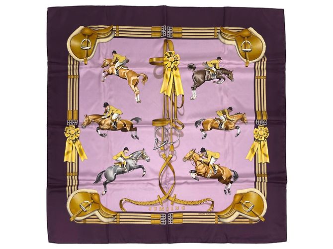 Hermès Lenço Hermes Carre 90 JUMPING Multicor Roxo