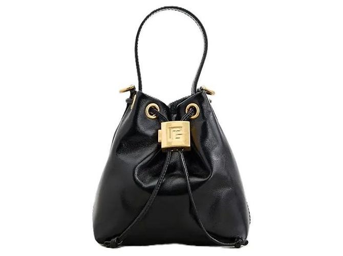 Balmain Mini Bolsa Bucket Pulse em couro liso Preto