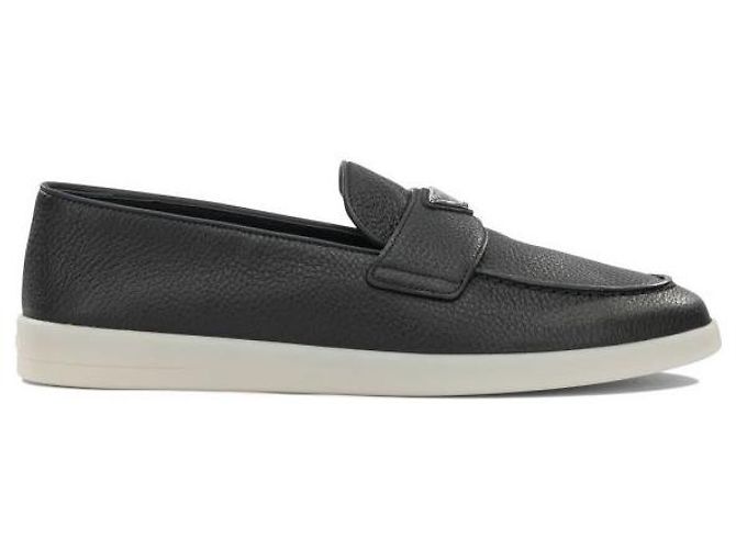 Prada Leather Loafer with Triangle Logo Black