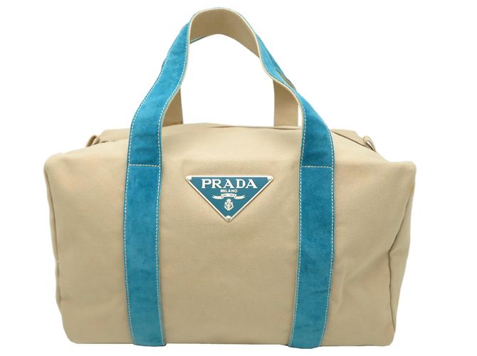 Borsa Tote Prada Canapa Shopping da donna Blu Beige