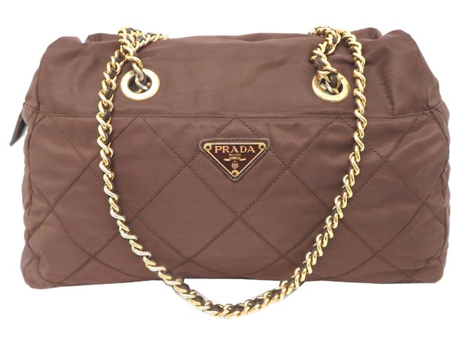 Saco Tote Prada Matelassê com Corrente Marrom