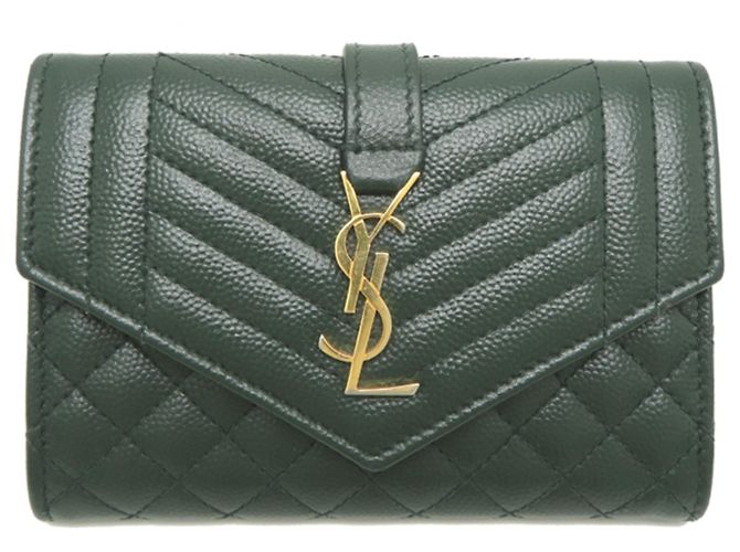 Autre Marque Cartera compacta bi-fold Saint Laurent Paris Verde oscuro