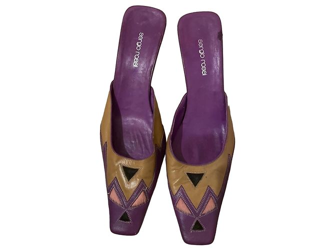 Sergio Rossi Mules in pelle viola e tan Marrone Porpora
