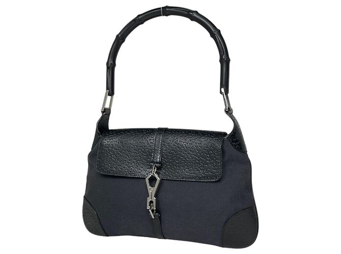Bamboo Borsa a mano Gucci in tela e pelle nera Nero