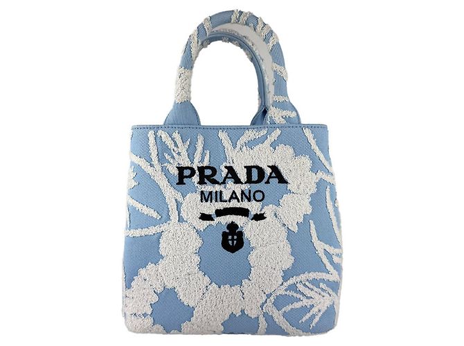 Prada Canvas Handbag/Shoulder Bag White Blue