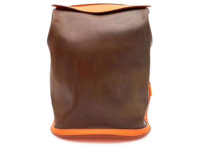 Hermès HERMES Sherpa PM Backpack in Amazonia Leather Brown Orange Yellow Dark brown