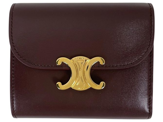 Céline Celine Triomphe Tri-fold Wallet in Brown Leather