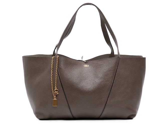 Tote Chloé Spin East West em couro de bezerro granulado cinza Marrom Cinza antracite