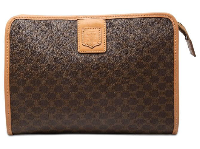 Céline Celine Brown Macadam Coated Canvas Clutch Braun