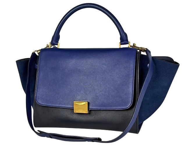 Céline Celine Trapeze Lederhandtasche Two-Way Blau Marineblau