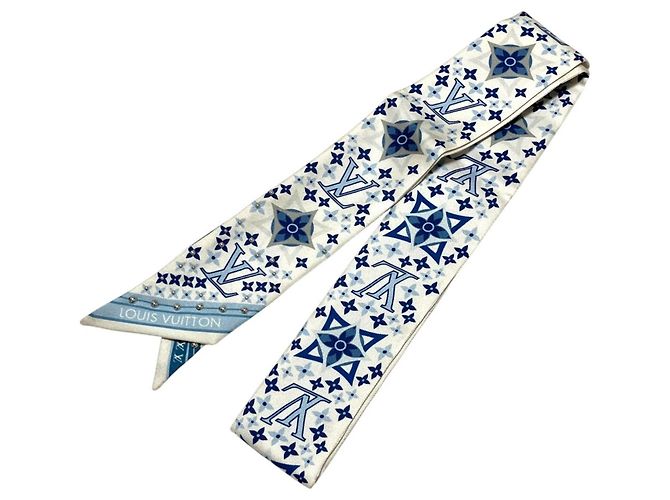 Louis Vuitton Bandeau BB Studded Narrow Scarf Weiß Blau