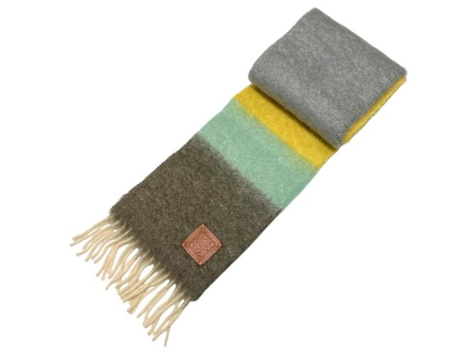 Loewe Anagram Logo Patch Mohair-Wollstrickschal mit Fransen Mehrfarben