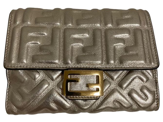 Fendi FF Pattern Gold Bi-Fold Wallet Golden