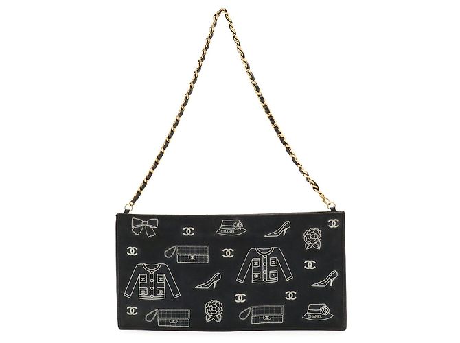 Bolsa de Ombro com Corrente Chanel Icon Print Preto