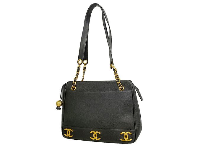Saco Tote Chanel Triple Coco em couro caviar Preto