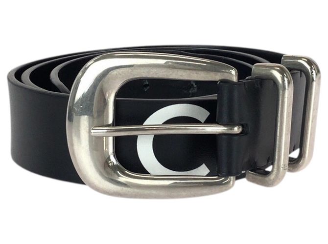 Céline Cinto de couro estilo Western Celine Preto Prata Branco