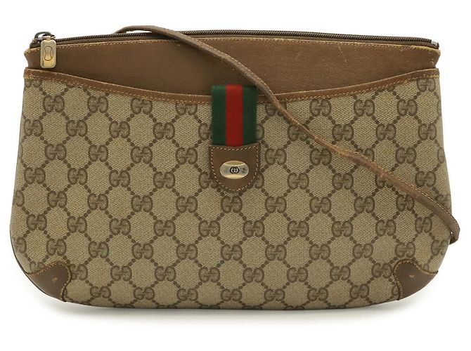 Bolsa de Ombro Gucci Old GG Plus Sherry Line Marrom Bege
