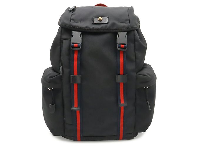 Zaino GUCCI Techno Canvas Web Line Sherry Cat Head Nero Rosso Verde Blu navy