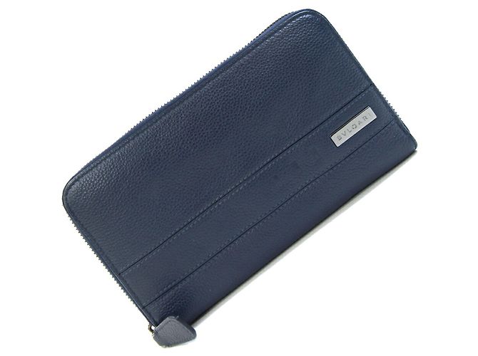 Bulgari Bvlgari Navy Leather Long Wallet Navy blue