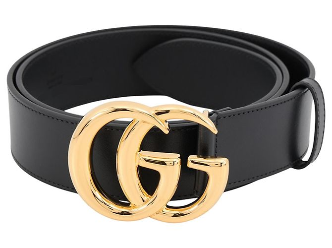 Gucci Double G breiter Ledergürtel Schwarz