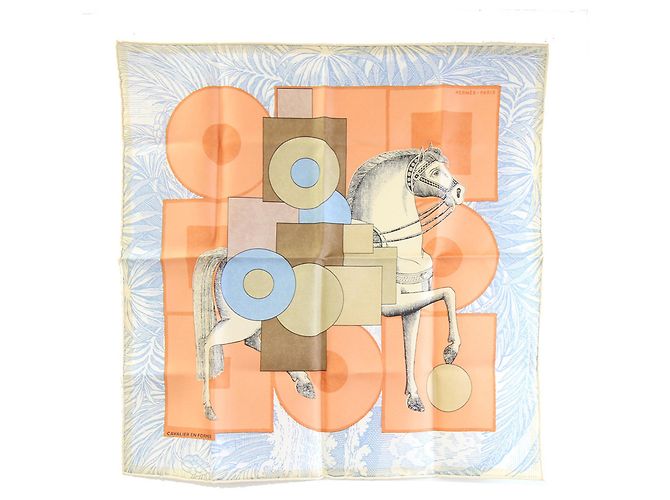 Hermès Foulard di seta Hermes azzurro e arancione Blu chiaro