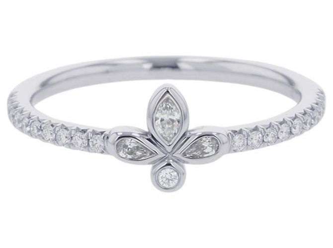 Autre Marque Anel Aliança Fleur de Lis com Diamantes Tiffany & Co.