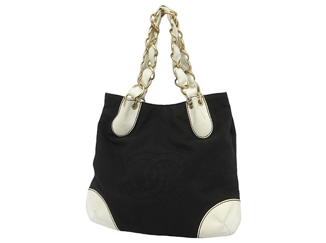 Borsa Tote Chanel in pelle nera e tela Nero