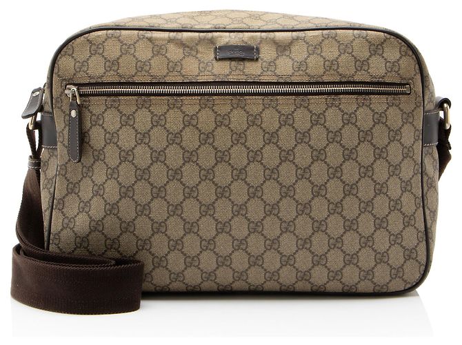 Borsa Messenger Gucci GG Supreme con zip frontale Marrone Beige