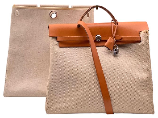 Bolsa de mão Louis Vuitton Vintage Cloth Herbag Marrom Bege