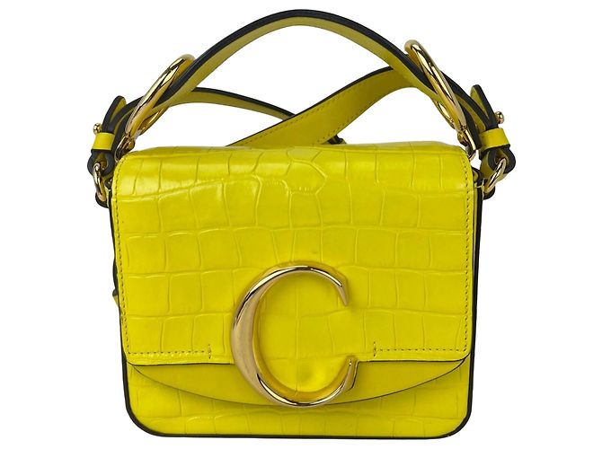 Chloé Bolsa Chloe Mini C Satchel em couro de bezerro com relevo de crocodilo amarelo