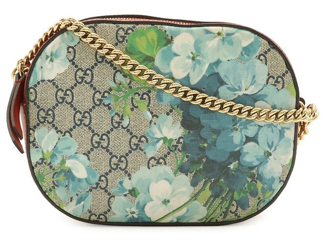 Borsa a tracolla con catena Gucci GG Blooms Marrone Beige