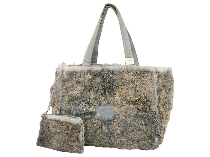 Borsa Tote in pelliccia Chanel marrone e azzurro Blu chiaro