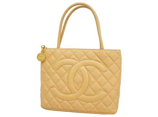Saco Tote Chanel em couro de bezerro grão beige Bege