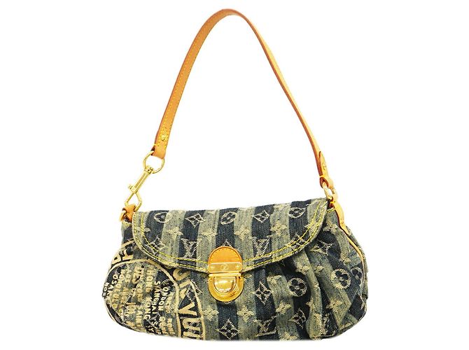 Borsa Louis Vuitton Monogram Denim Mini Pleated Raye Blu