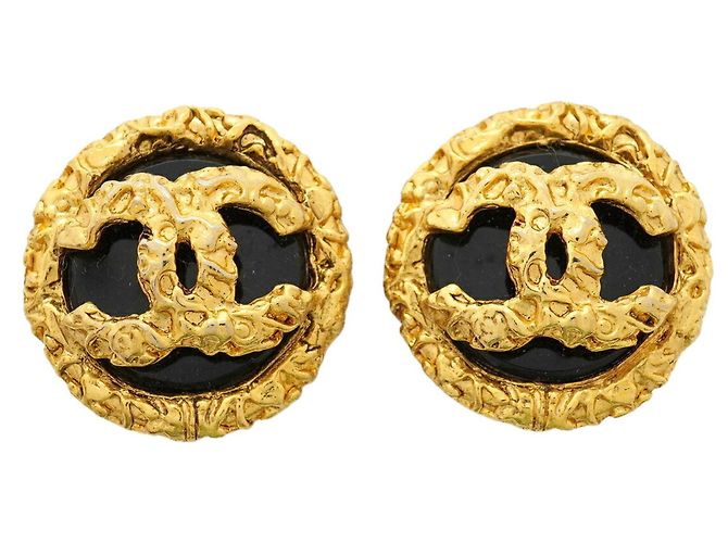Orecchini a clip Chanel Coco Mark Circle Nero D'oro