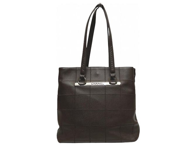 Saco Tote Chanel em couro de bezerro granulado castanho Marrom