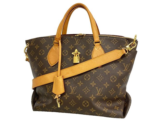 Borsa Louis Vuitton Monogram Flower Zipped Tote MM Marrone