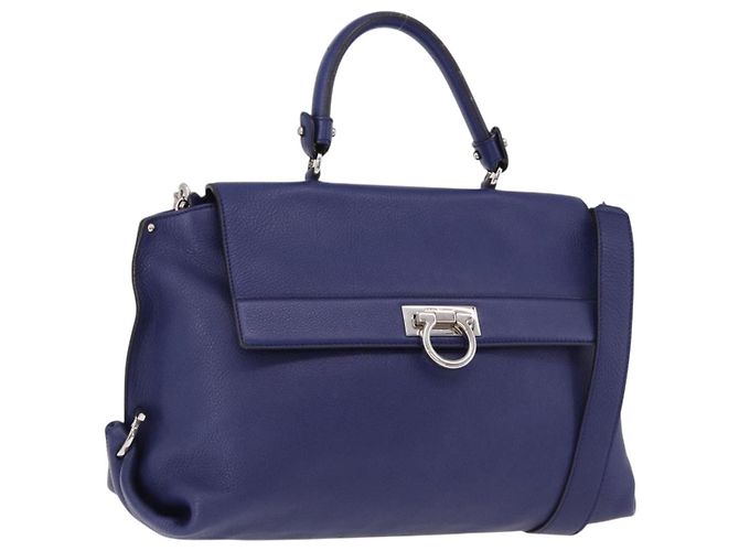 Salvatore Ferragamo Sofia Satchel Leather Medium Blu
