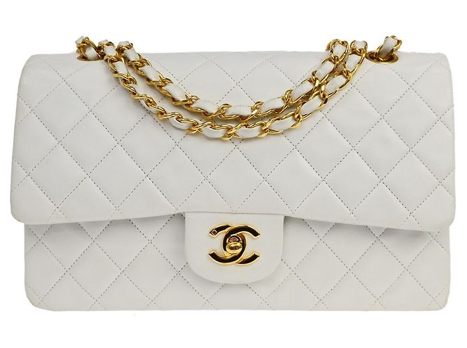 Chanel Classic Double Flap Quilted Lambskin Small Branco