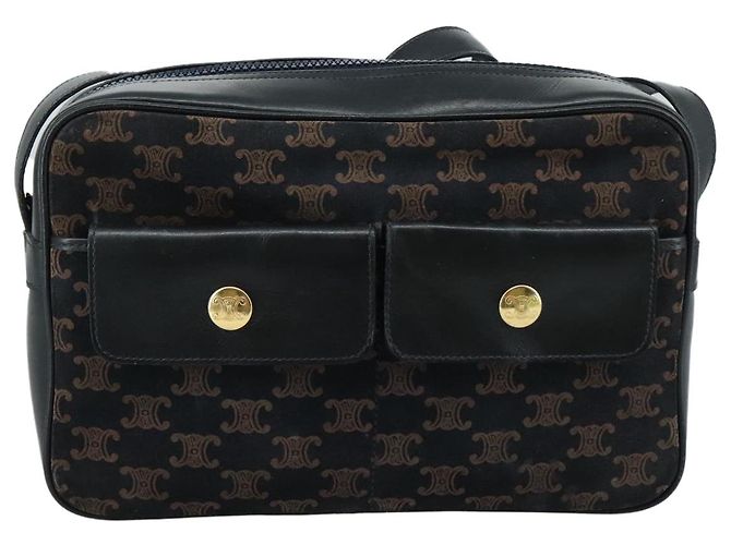 Céline Celine Flap Shoulder Canvas Blu navy
