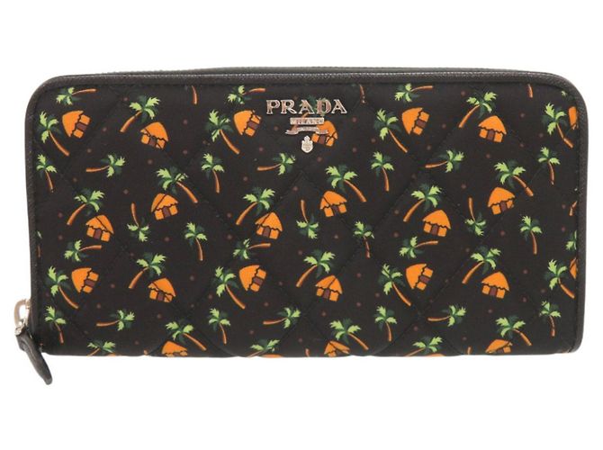 Saffiano Prada Palm Tree House Long Wallet Black Multiple colors