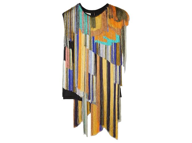 Dries Van Noten Top Multicolorido de Franjas Preto Multicor