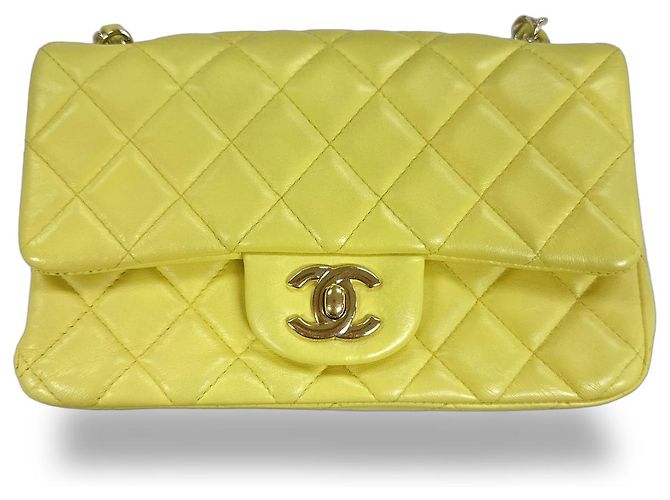 Chanel Classic Single Flap Quilted Lambskin Mini Jaune
