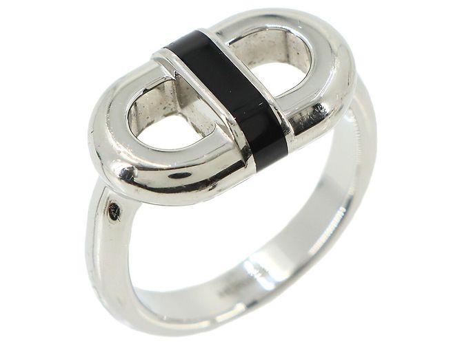 Ring Hermès Bague Hermes Maillon T62 Noir Argenté