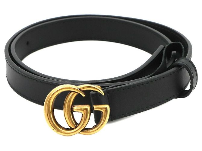 Cinto de couro Gucci Double G Preto Dourado