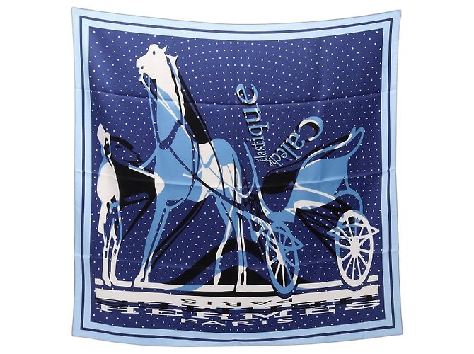 Hermès Lenço de seda Hermes Carre 90 Caleche Elastique Azul Multicor
