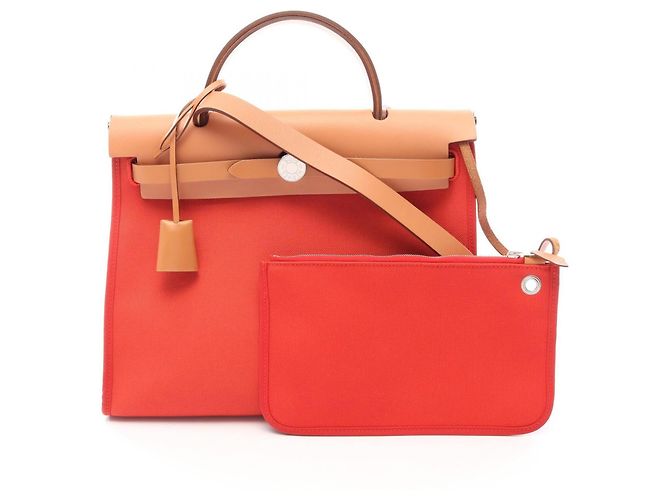 Hermès Herbag Zip PM Bolsa de mão 2-Way Marrom Vermelho