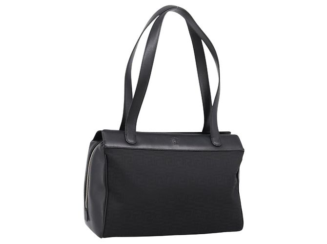 Bolso Tote Gianni Versace Canvas Black Silver Auth bs36941 Negro Plata