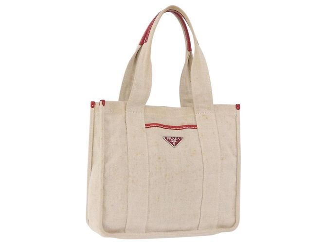 Borsa Tote PRADA Canvas Beige Red Auth 199809 Rosso