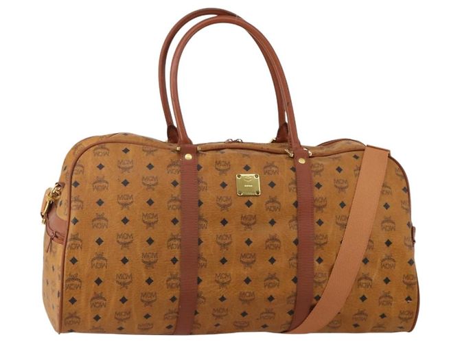 Bolso Boston MCM Logogram Vicetos PVC Cuero 2way Marrón Oro Auth 196410 Castaño Dorado